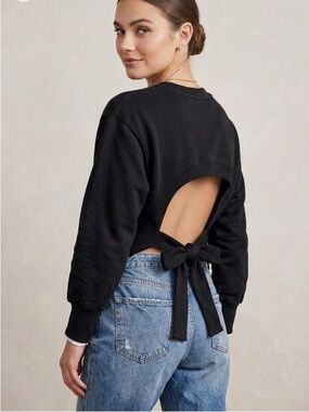 NWT EVIDNT Los Angeles split sleeve open back bow tie black sweatshirt Sz S